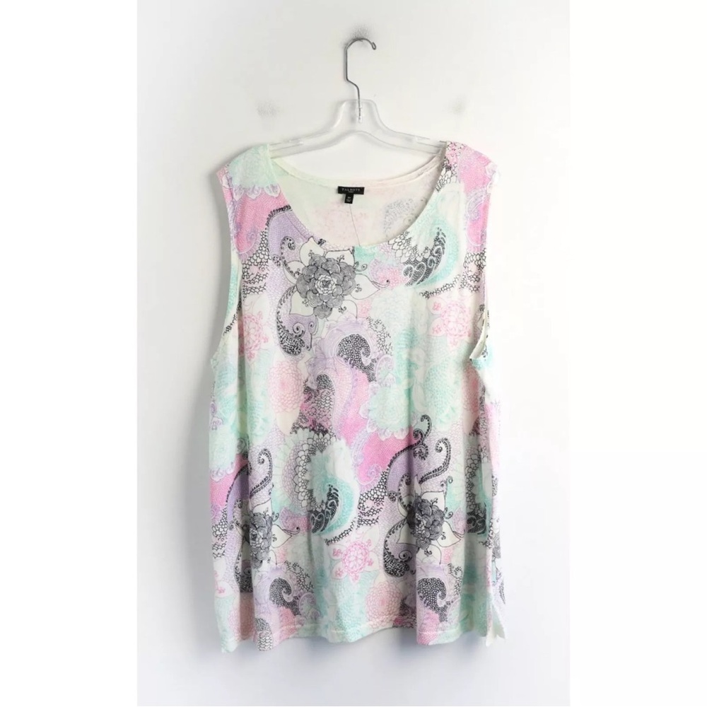 NWT Talbots Paisley Print Sleeveless Sweater Pullover light pastel 3X vest cotto